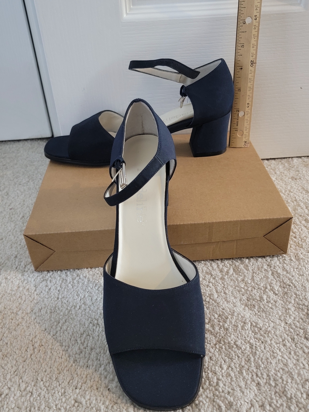 Madeline Navy Ankle-Strap Block Heel Sandals